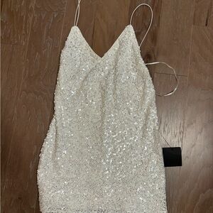 Lulu's Sparkling Cream Sequin Mini Dress